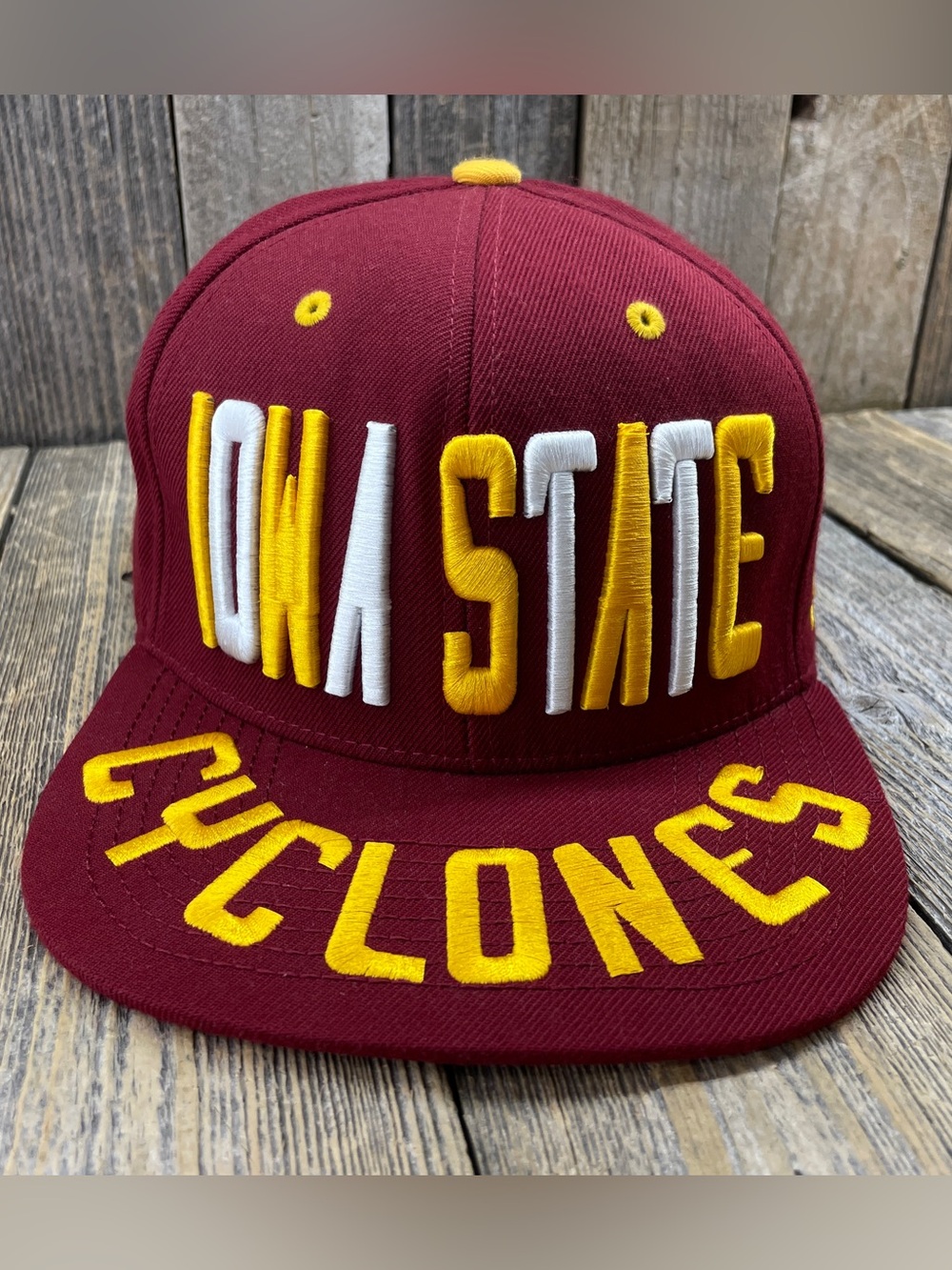 ISU Iowa State Cyclones Red Patch Flat Bill Zephyr Snapback Cap Hat Spell Out